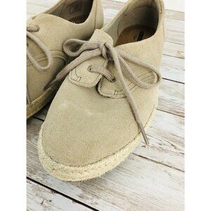 Clarks 9.5 M Collection Comfort Tan Suede Leather Oxford Espadrille Sneakers